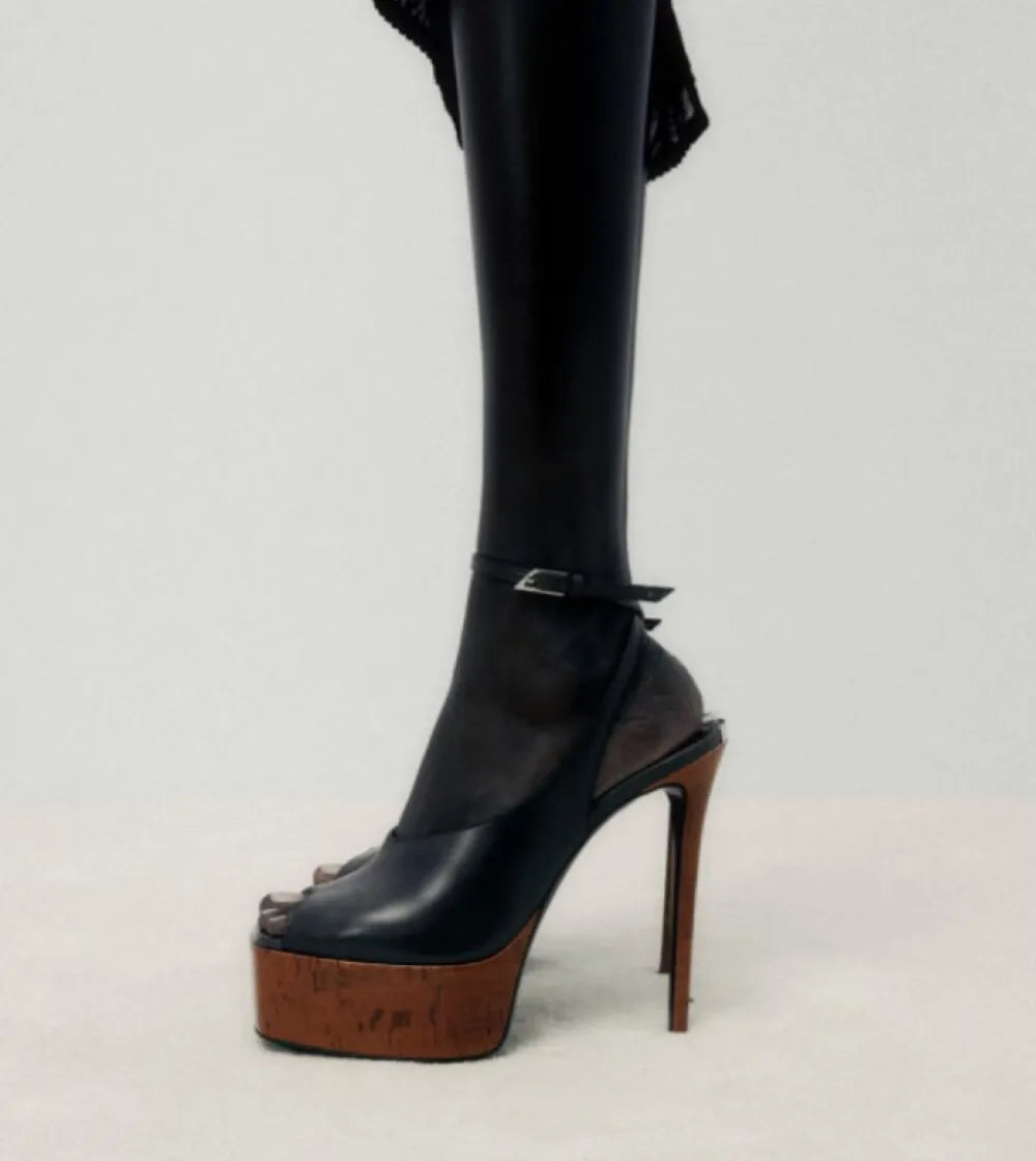 Leather Square Toe Platform Sandals