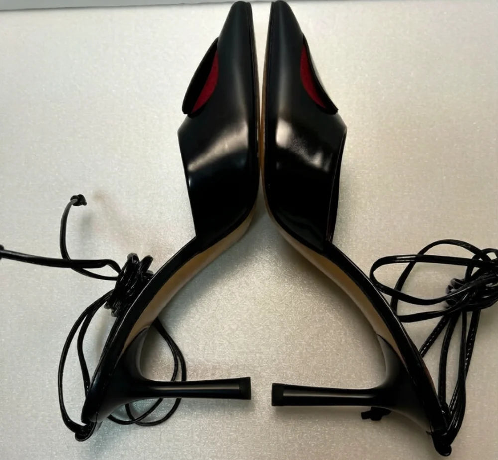 Red Heart Cutout Leather Pointed Pumps