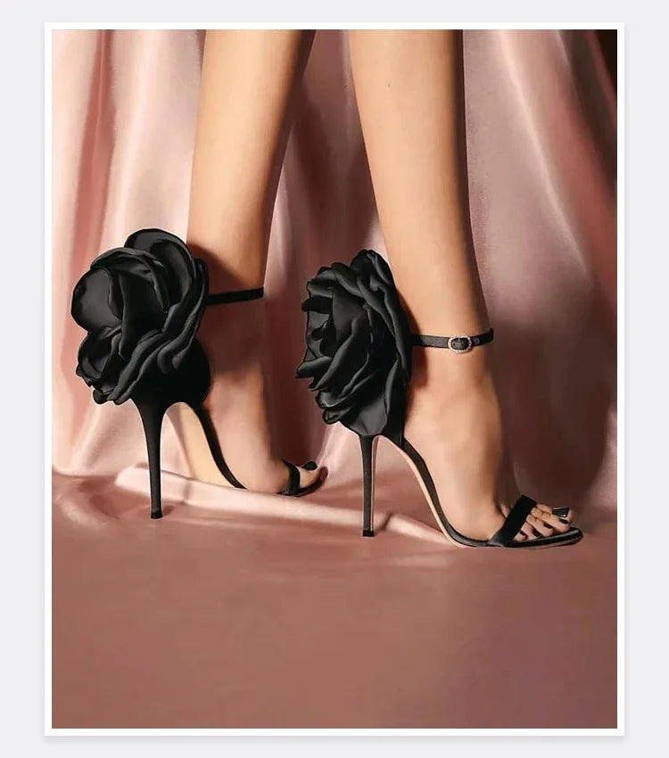 Floral Round Toe Slim Heel Party Sandals for Women