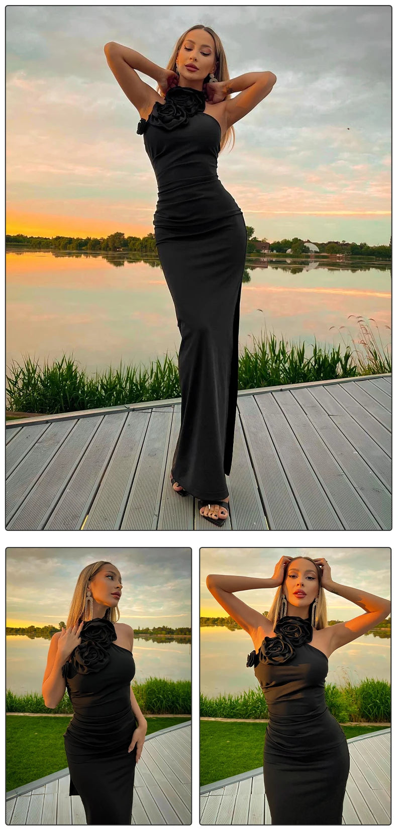 Chic Floral Embellished Birthday Long Dress for Women