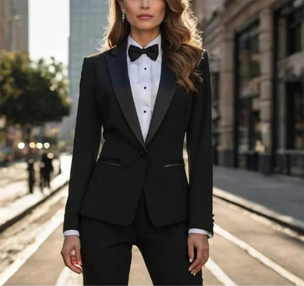 Elegant Women’s Brown Tuxedo Suit 2 Pieces Set Formal Blazer & Pants Tailored Fit Party Outfit (Jacket+Pants)