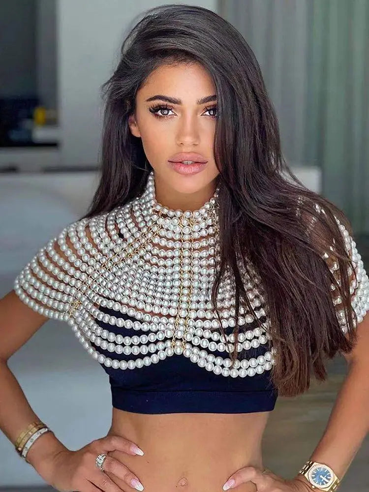 Pearl Beaded Shawl Top
