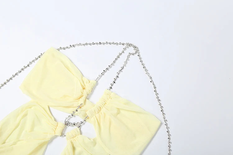 See-Through Halter Chain With Sleeveless Low-Neck Backless Gown for Women