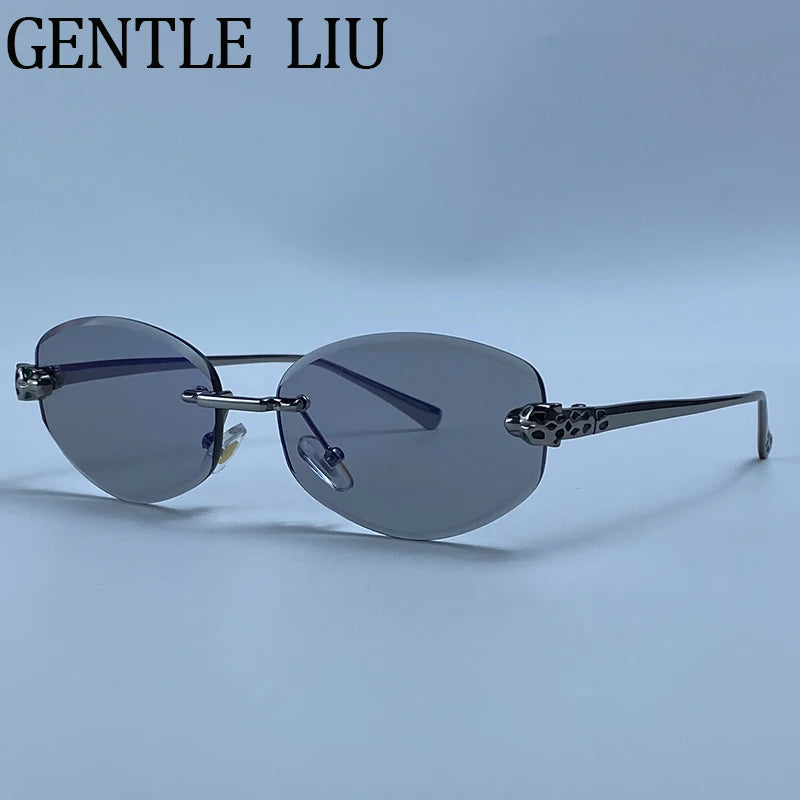 Gold Rimless Hexagon Sunglasses