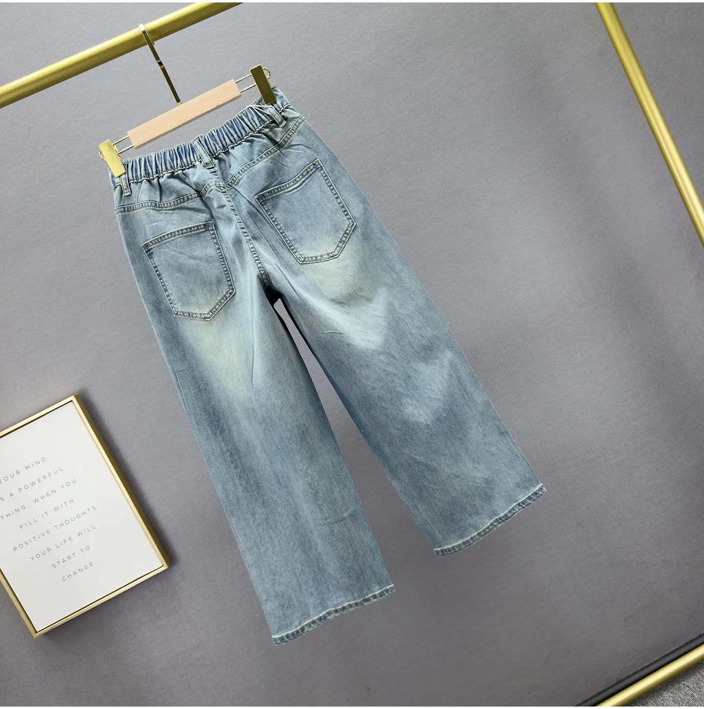 Heavy Cut Out Hot Diamond Jeans Women's Cropped Pants Summer New Fashion Thin High Waist Loose Slimming Straight-leg Pants