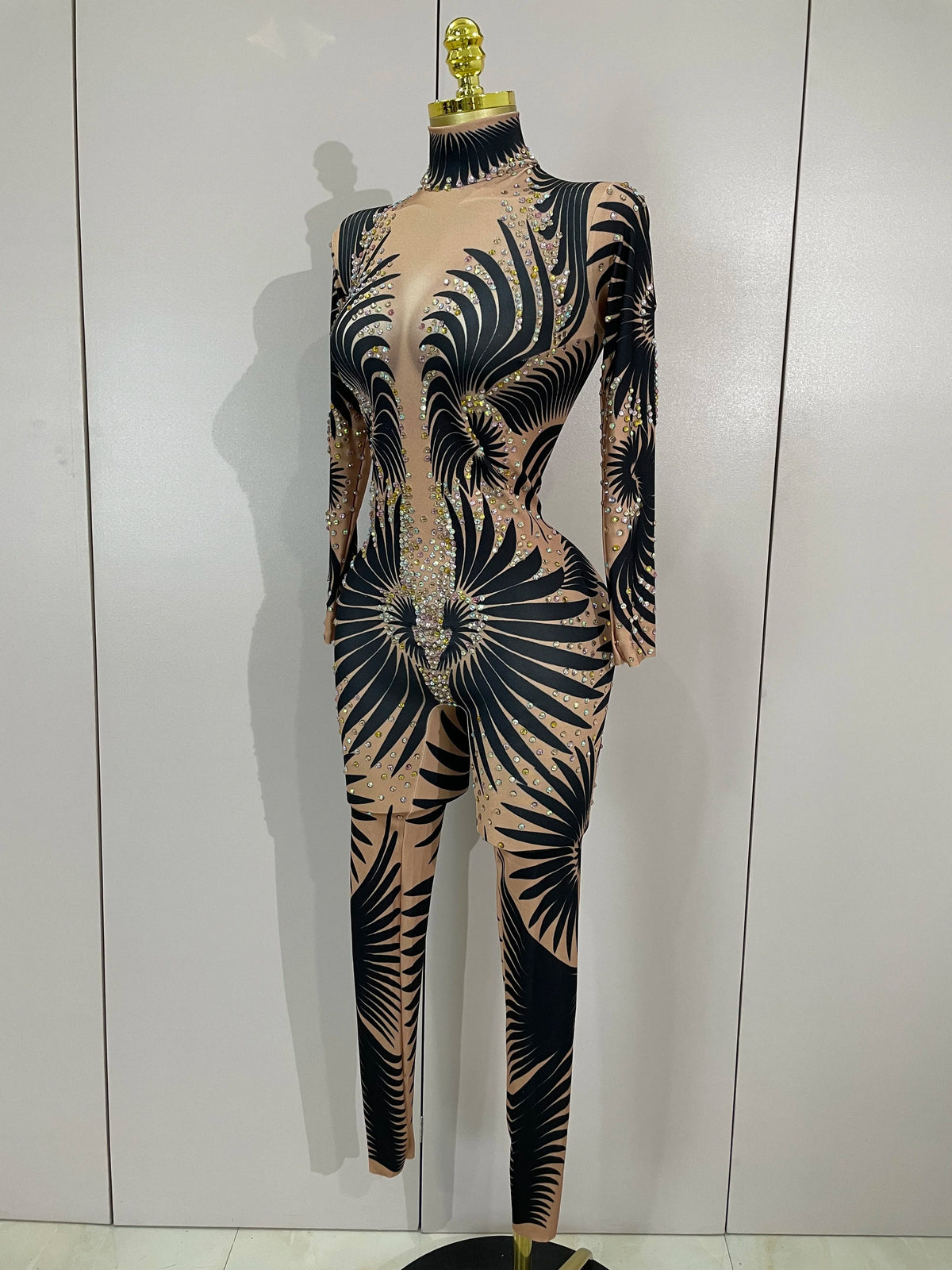 STOCK Stage Costume Sparkly Diamond Women Sexy Mesh Jumpsuit Nightclub Bar Party Show Gogo Dancer Clothing Drag Queen Outfit