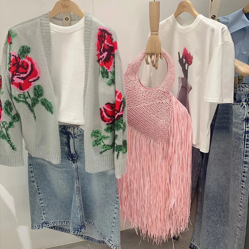 Creative Love Woven Underarm Bag Bohemian Tassel Fashion Design Large Capacity Handheld Beach Bag Hand-woven Tassel Women's Bag