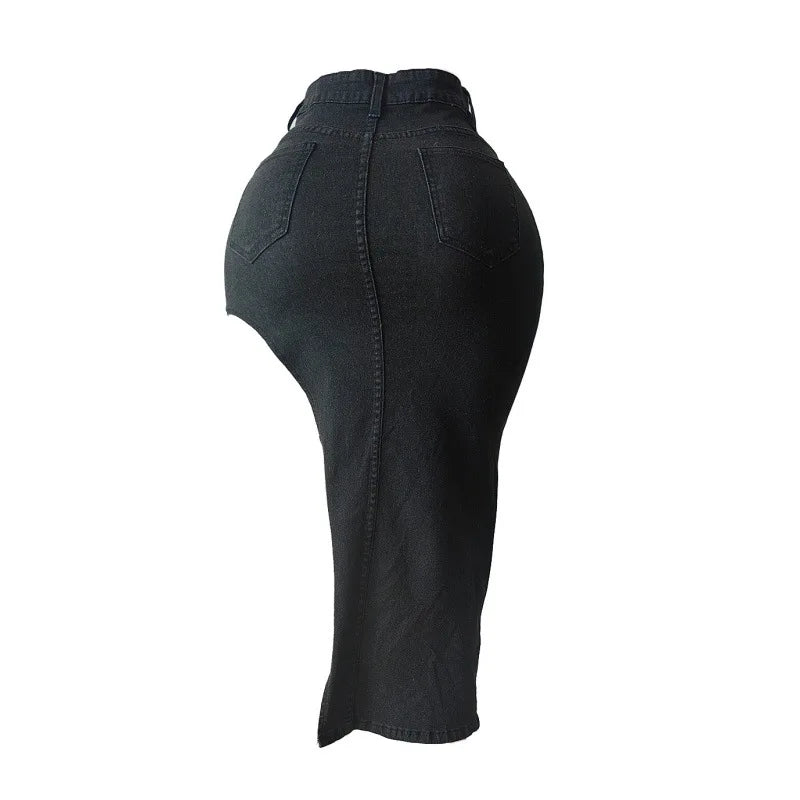 Asymmetrical Letter Embroidery Denim Skirt for Women