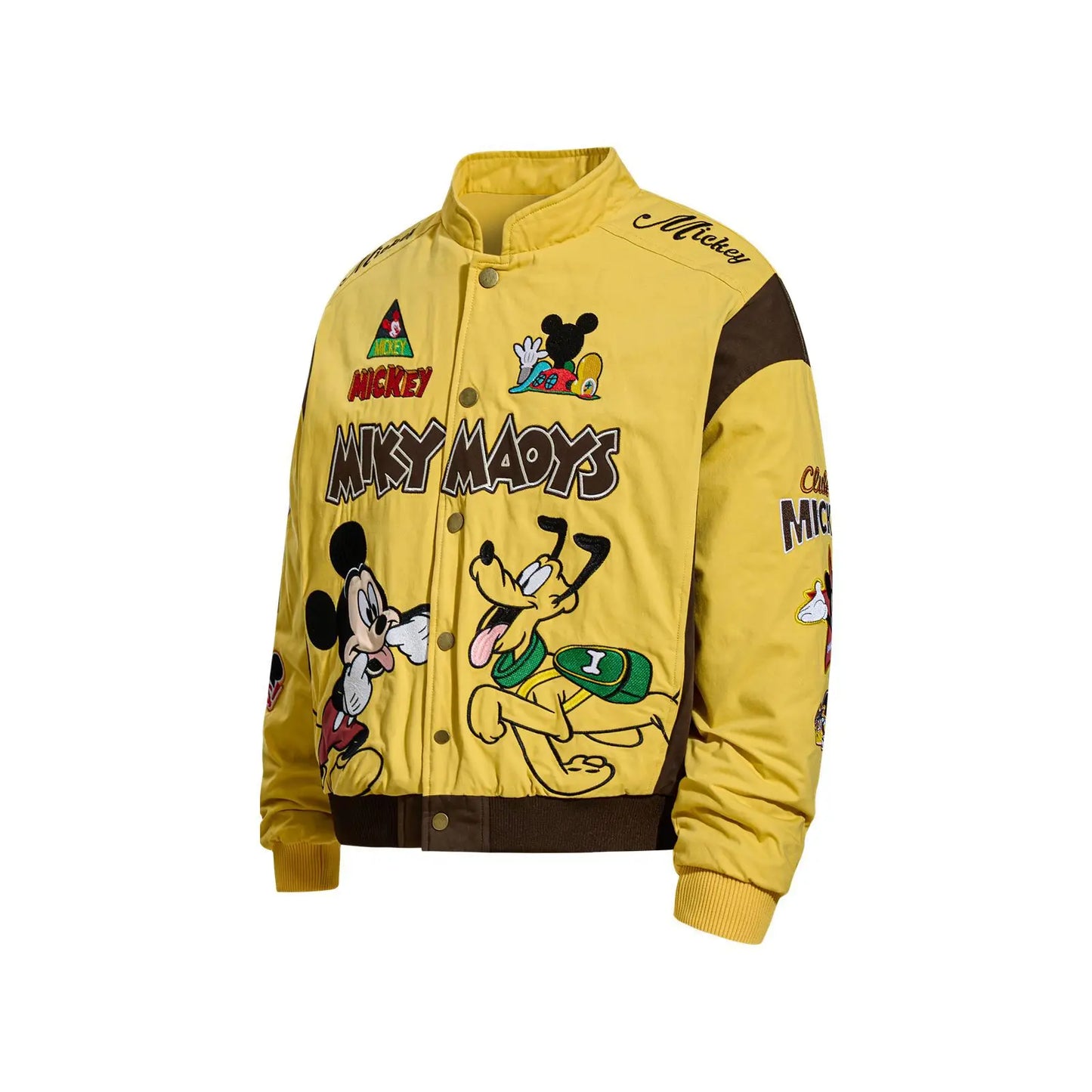 American Retro Cartoon Embroidery Patchwork Stand Collar Thickened Jacket for Men and Women Winter Loose Casual Warm Cotton Coat