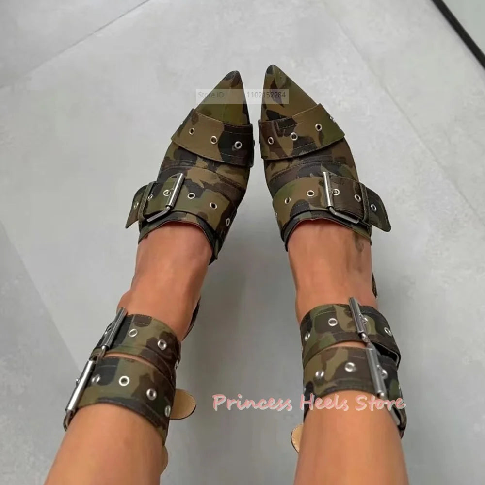 Denim Multi Buckle Strap Pointed Toe High Heel Sandals for Women