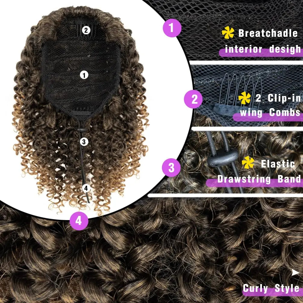 Premium Clip In Curly Afro Puff Hairpiece for Women