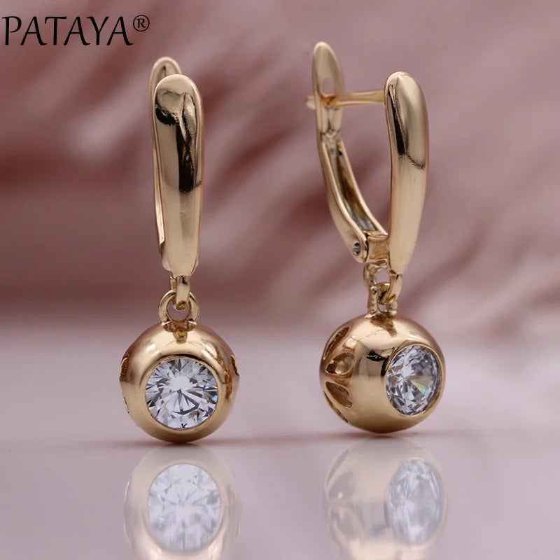 Rose Gold Zircon Hollow Ball Drop Earrings for Women