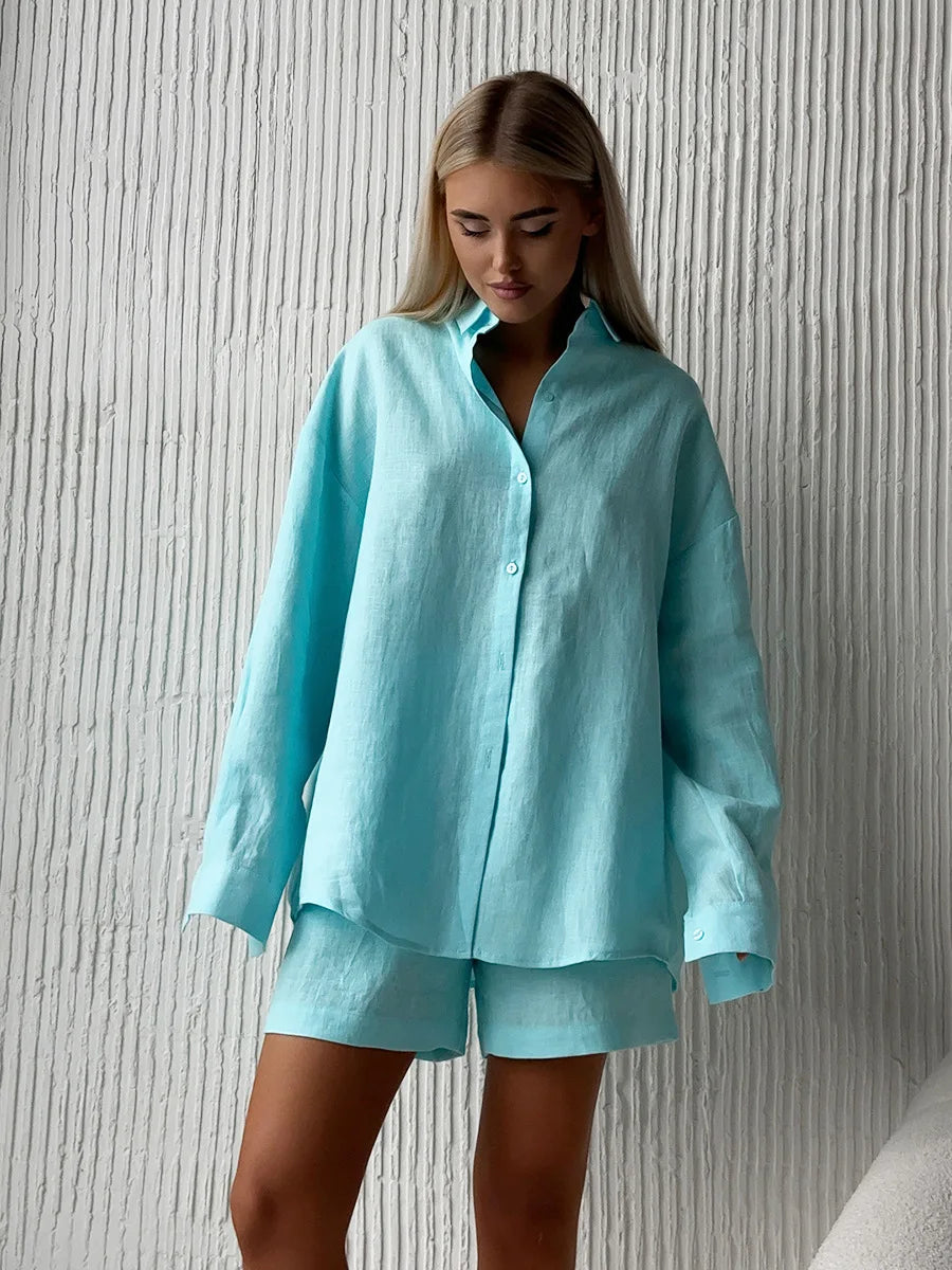 Lightweight White Cotton Summer Two Piece Set for Women