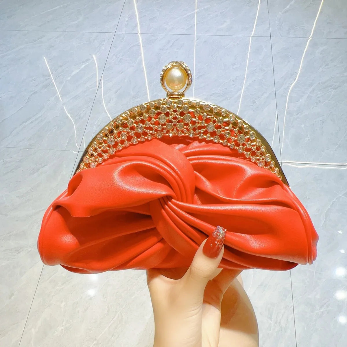 Red Floral Chain Shoulder Clutch Bag