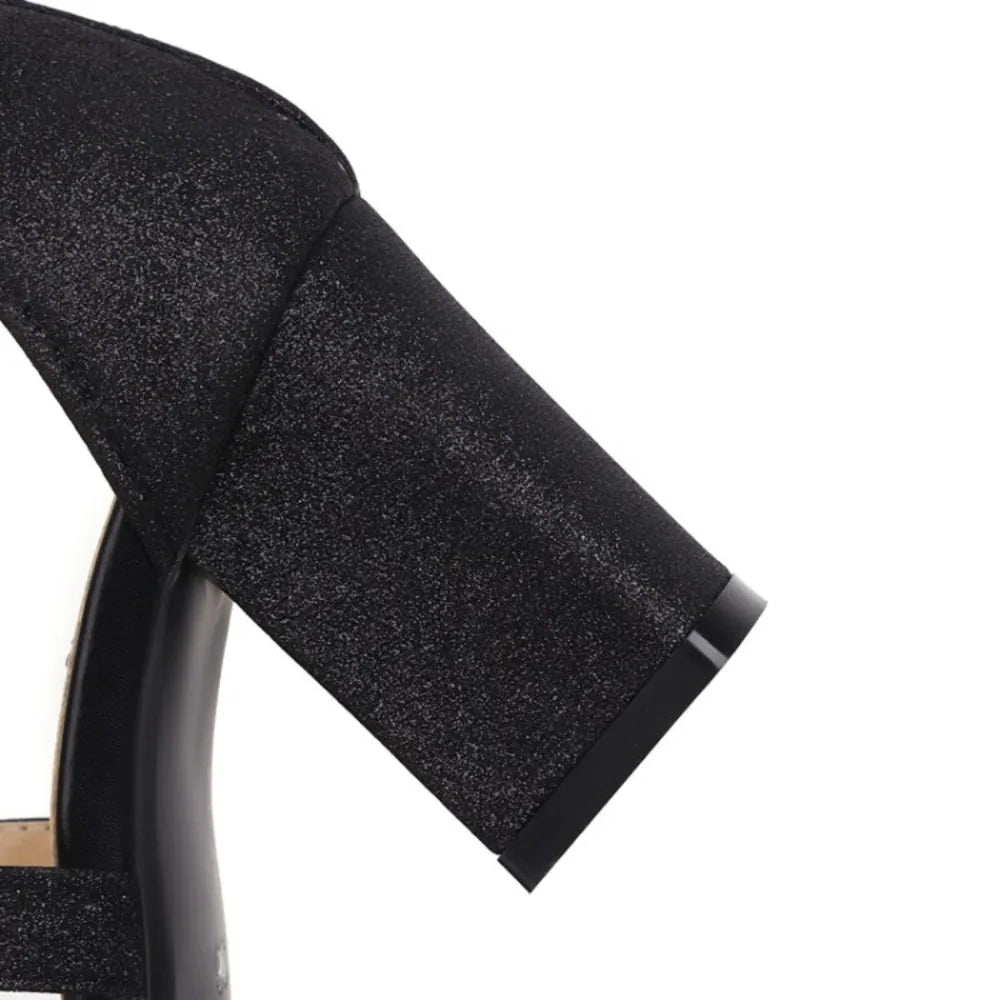 Square Heel Buckle Cross Strap Sandals