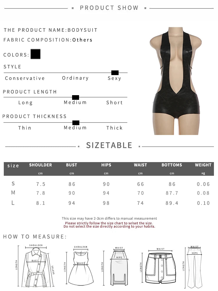 Faux Leather Halter Deep V Neck Backless Romper for Women