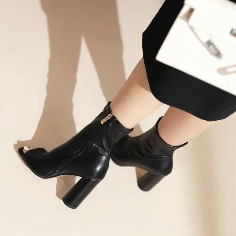 Chic Peep Toe High Heel Ankle Boots