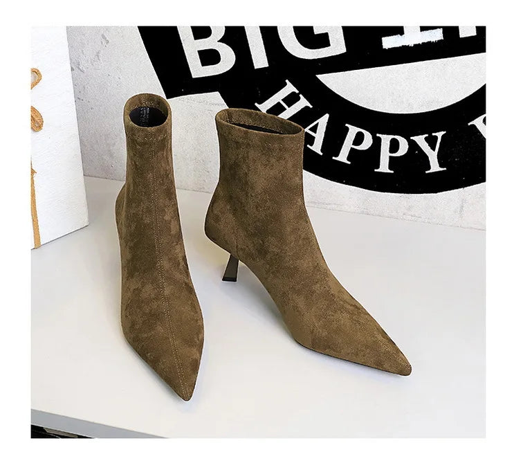 Suede Pointy Toe Sock Stiletto Boots