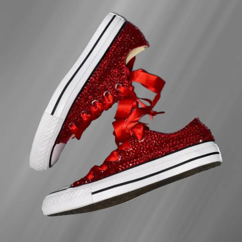 Crystal Embellished Low Top Canvas Shoes for Women