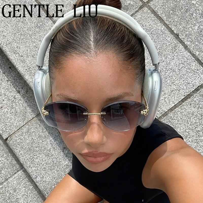 Gold Rimless Hexagon Sunglasses