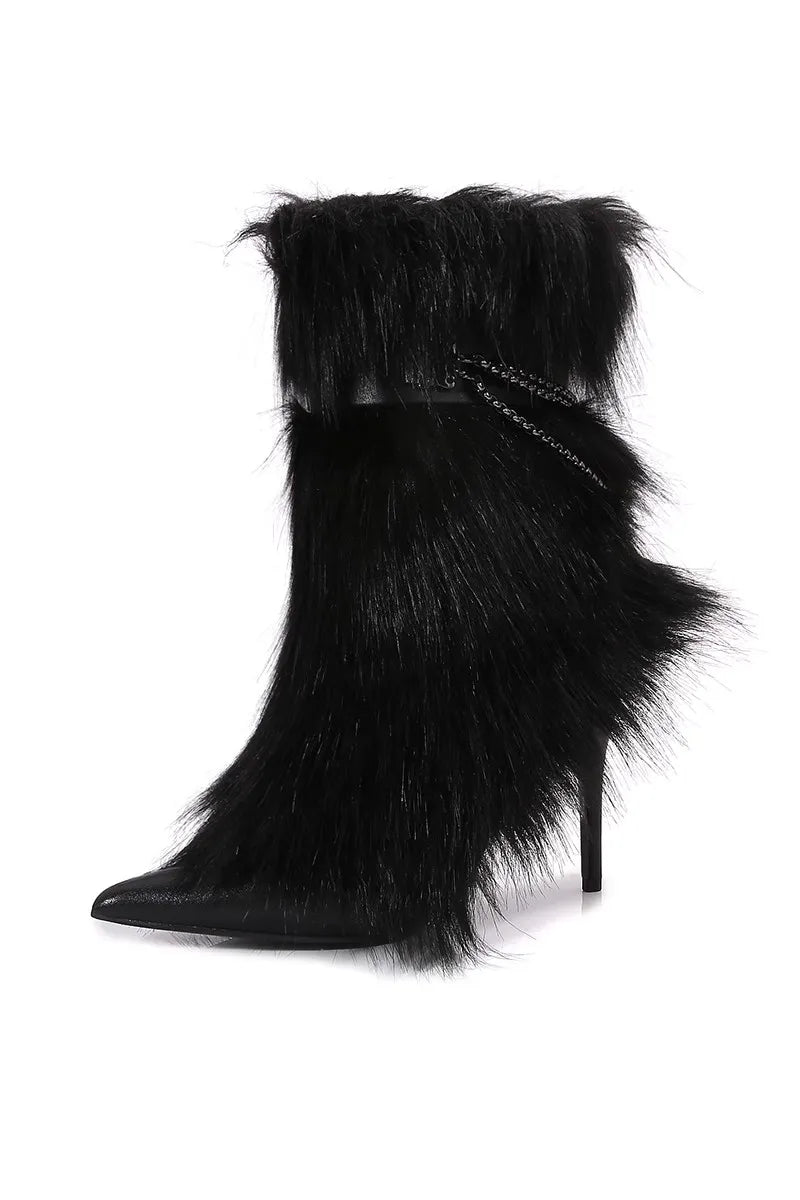 Fuchsia Faux Fur Buckle Ankle Boots