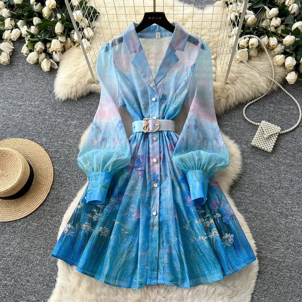 Elegant A Line Midi Dress With Lantern Sleeves for Women