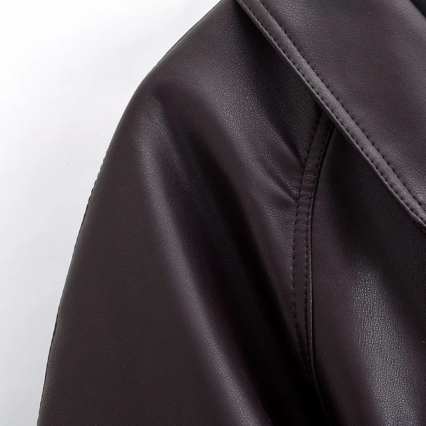 Vintage Black Belted Faux Leather Jacket for Women