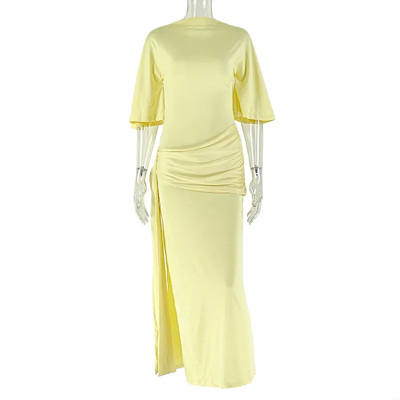 Backless Maxi Dress With Ribbon Decoration and Half Sleeve for Women
