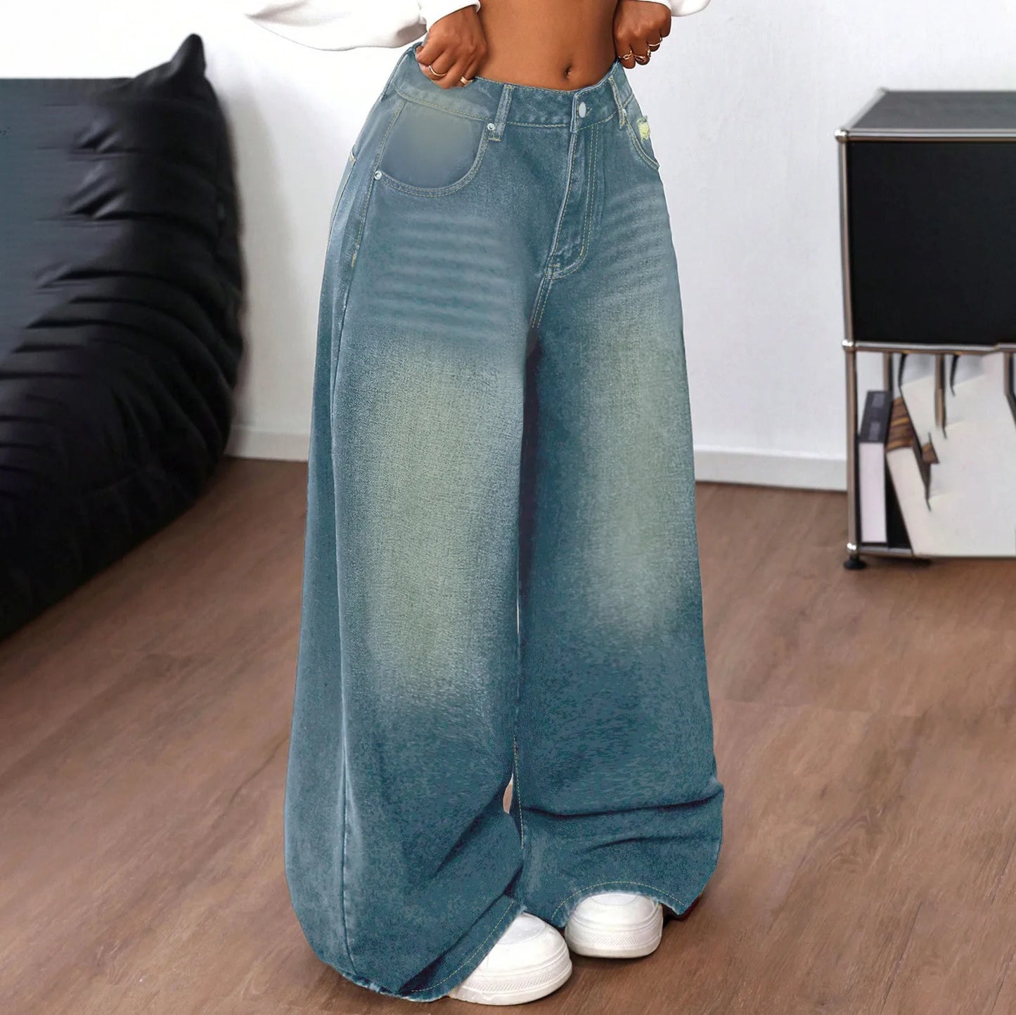 Retro Baggy Jeans Women Clothing Street Fashion Washed Distressed High Waisted Jeans Woman Casual Wide Leg Jeans Pants