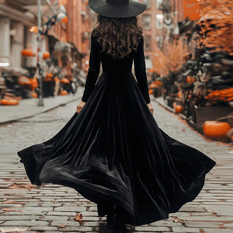 Elegant Velvet Long Sleeve A Line Maxi Dress for Women