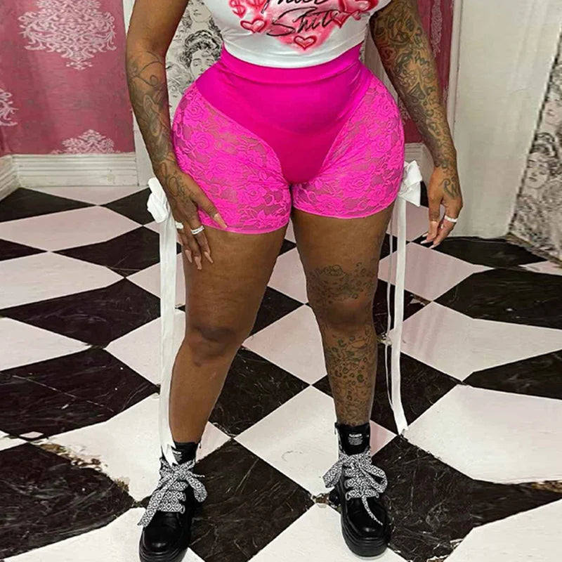 Lace Bow Bandage High Waist Shorts