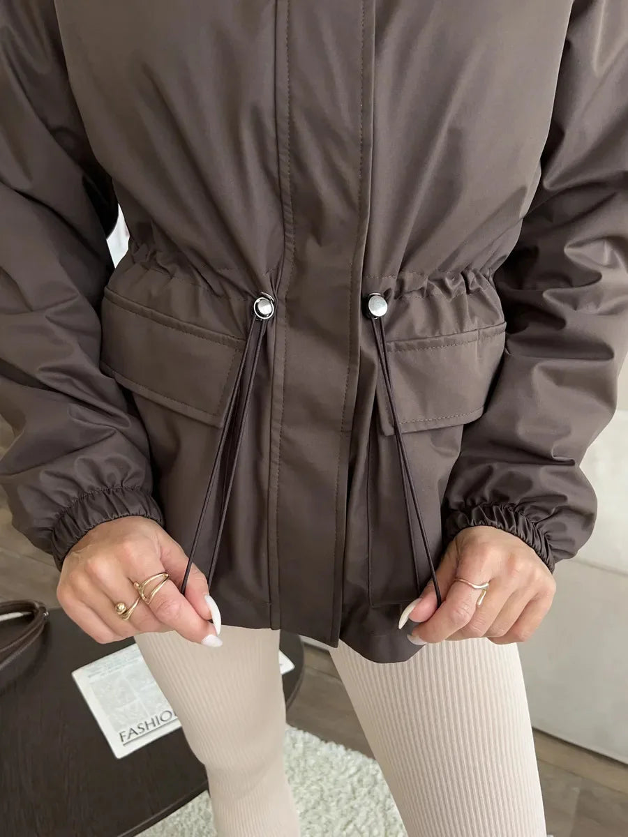 Hooded Hardshell Jacket With Pockets And Zipper for Women