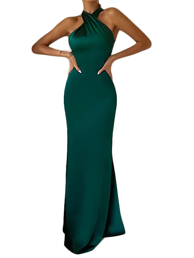 Cross Halter Backless Ball Gown Cocktail Dress for Women