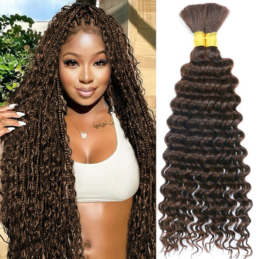 Human Braiding Hair Chocolate Brown 100g Deep Wave Bulk No Weft Human Hair Wigs Bundles for Curly Boho Braiding