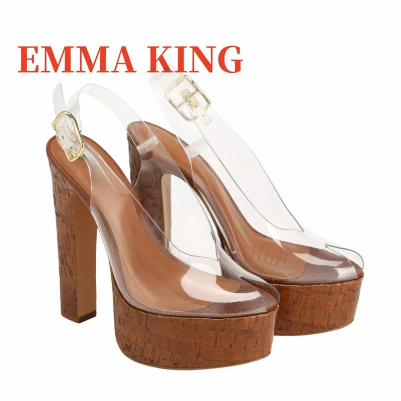 Clear Pvc Platform Slingback Peep Toe Sandals for Women