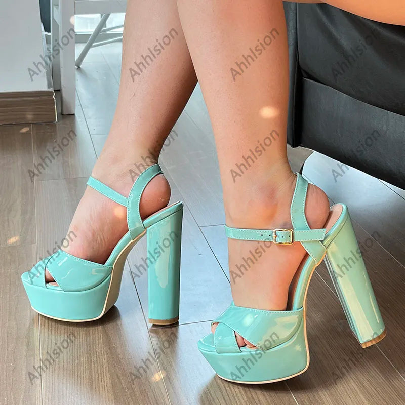Light Blue Waterproof Open Toe Chunky Heel Sandals For Women