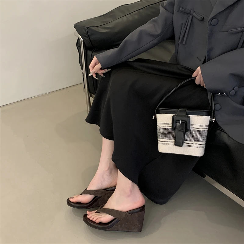 All Day Comfort Summer Beach Clip Toe Platform Wedges for Women