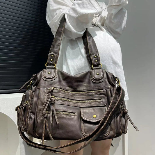 Washed Leather Look Crossbody Bag