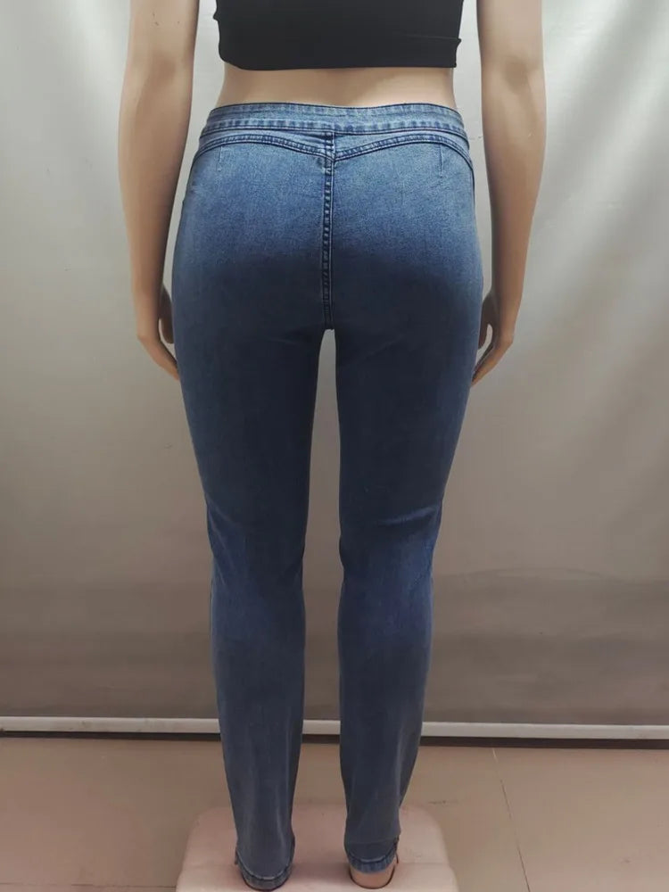 High Waist Washed Denim Skinny Jeans