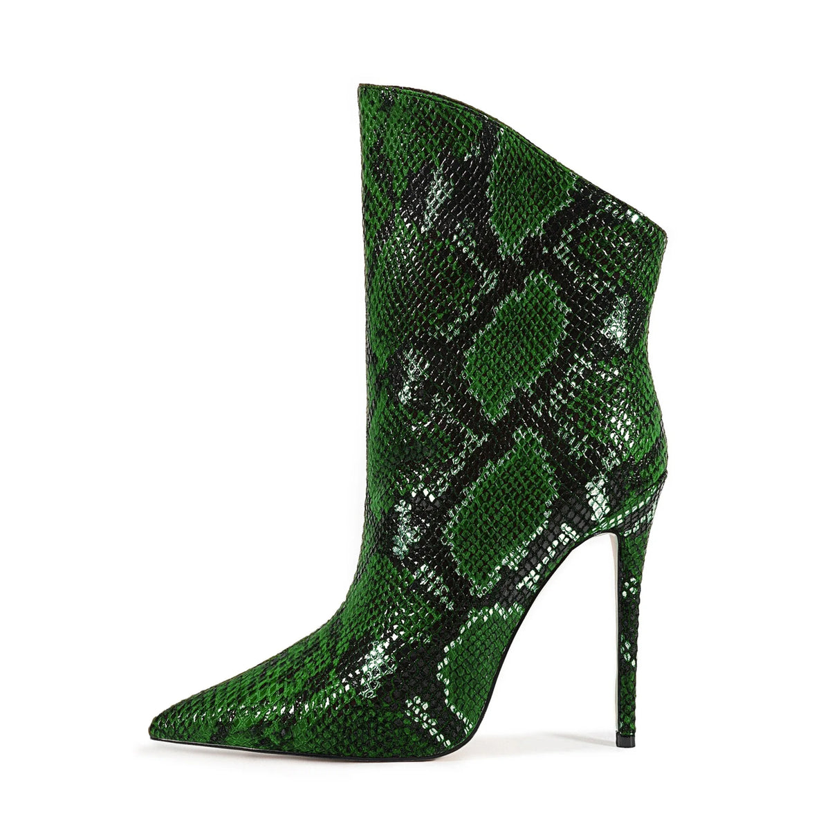 Green Patent Leather Pointed Toe Ankle Boots for Women