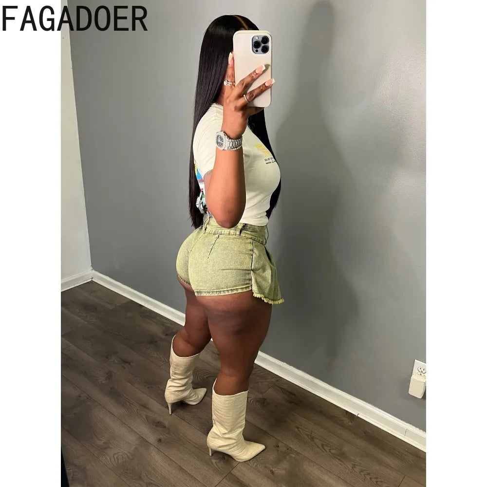 FAGADOER Y2k Denim Shorts Women Pleated Skirt Shorts Summer Stretchy Casual Shorts Retro 90s Fashion Streetwear Short Pants