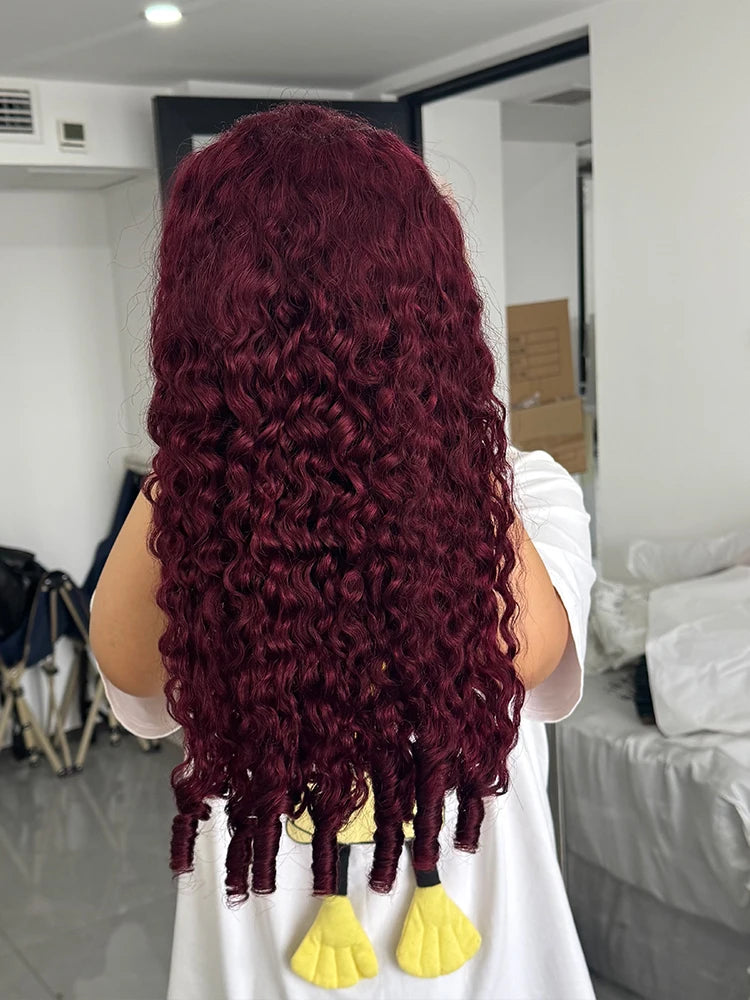 Burgundy Curly Lace Frontal Human Hair Wig for Women