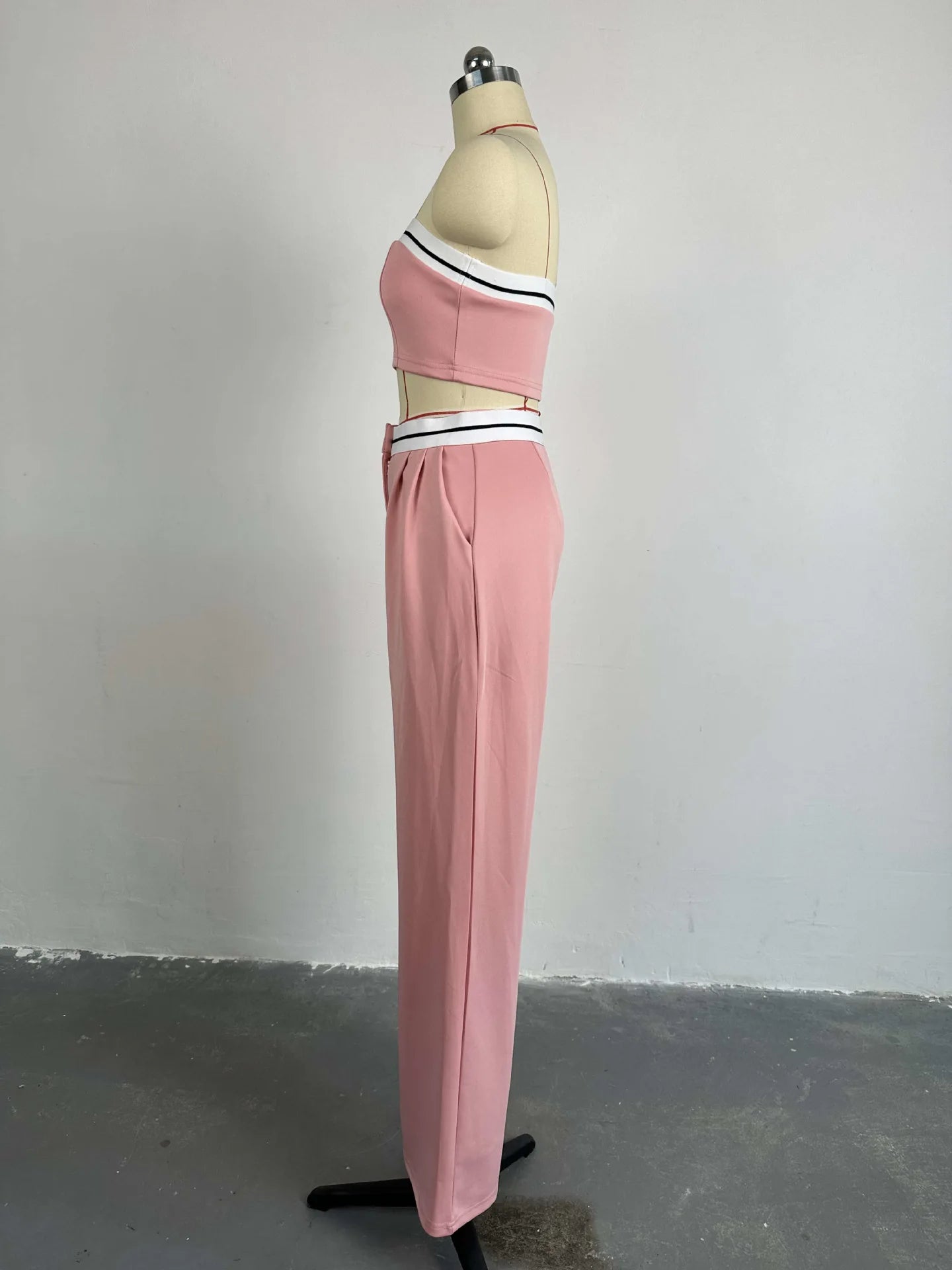 Strapless Vest With Pockets Two Piece Pants Set