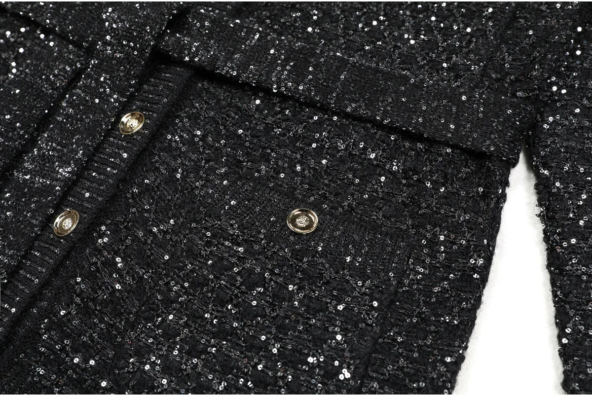 2025 Spring and Autumn New High-end Fashion Long-sleeved Sequined Knitted Cardigan Elegant Commuter V-neck Cardigan Top Jacket