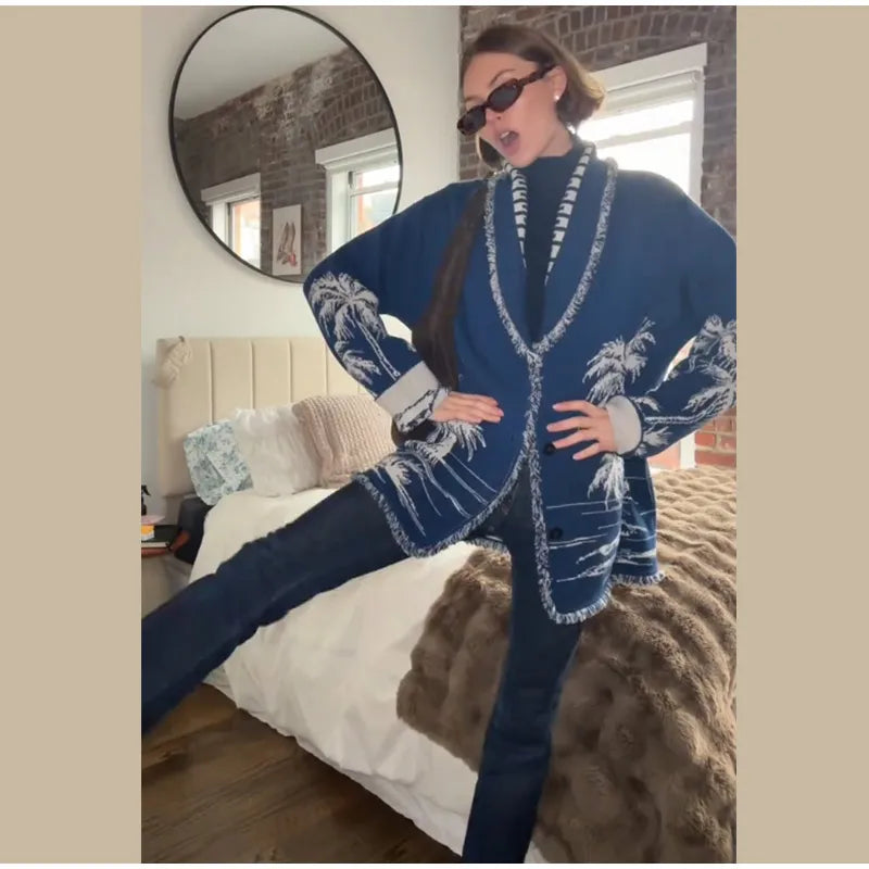 Ethnic Tassel Women 's Sweater Knitted V-neck Bandage Thicken Full Sleeve Jumper For Woman Winter Woman Coats Jacket Knitwear