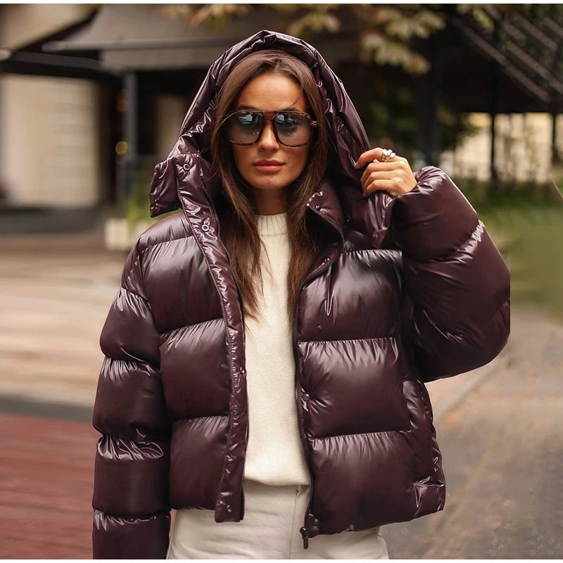 Detachable Hood Cropped Padded Winter Jacket for Women