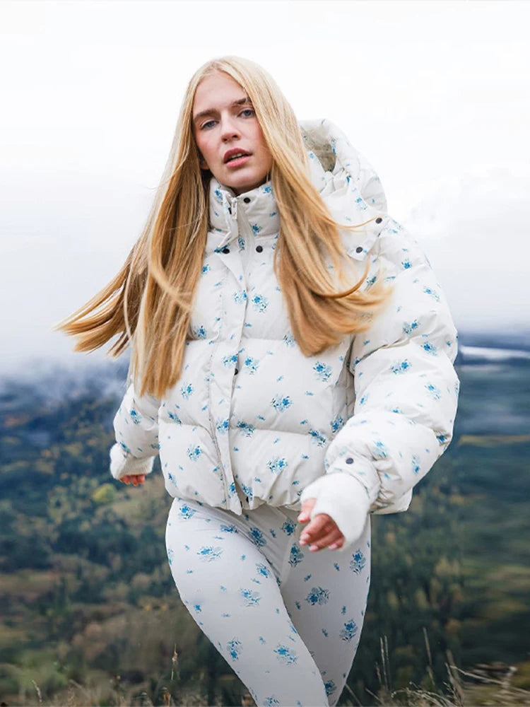 Casual Printed Zip Front Hoodie Jacket for Women