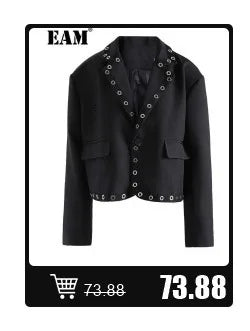 [EAM]  Women Black Cross Bandage Short Blazer New Lapel Long Sleeve Loose Fit  Jacket Fashion Tide Spring Autumn 2025 1T126