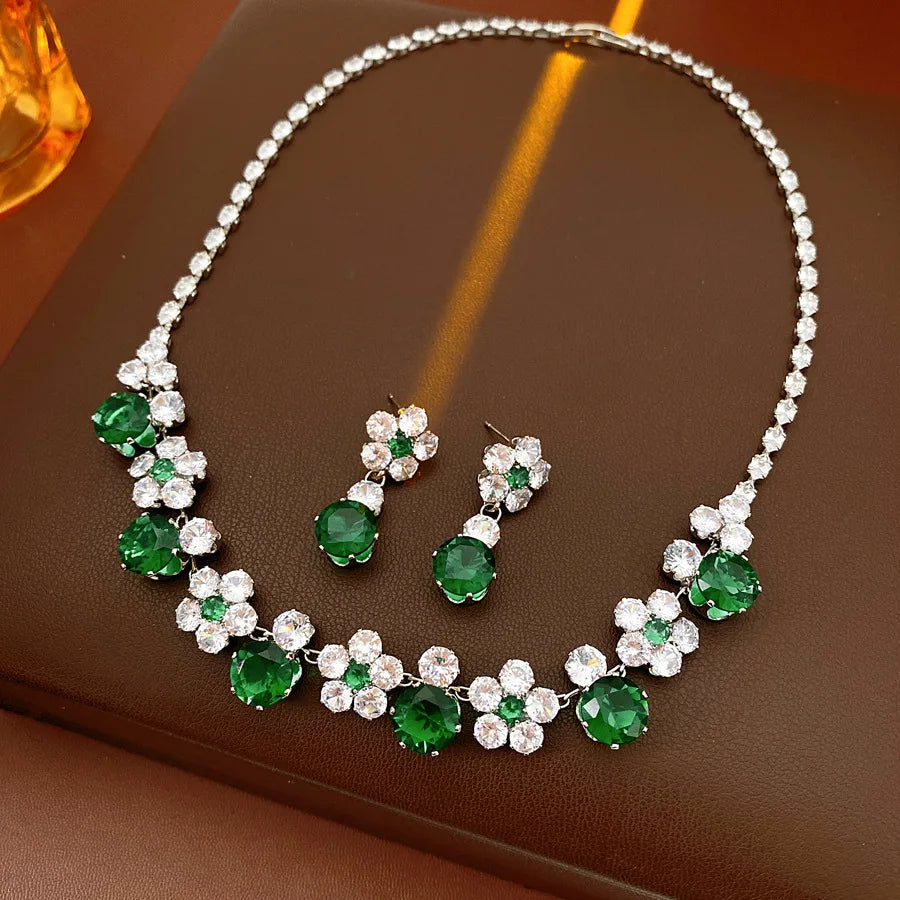 Flower Pendant Necklace And Earring Set