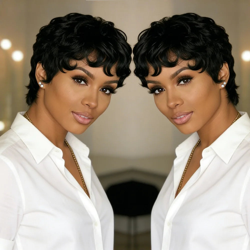 Tangle Free Soft Cap Brazilian Curly Pixie Cut Wig for Women
